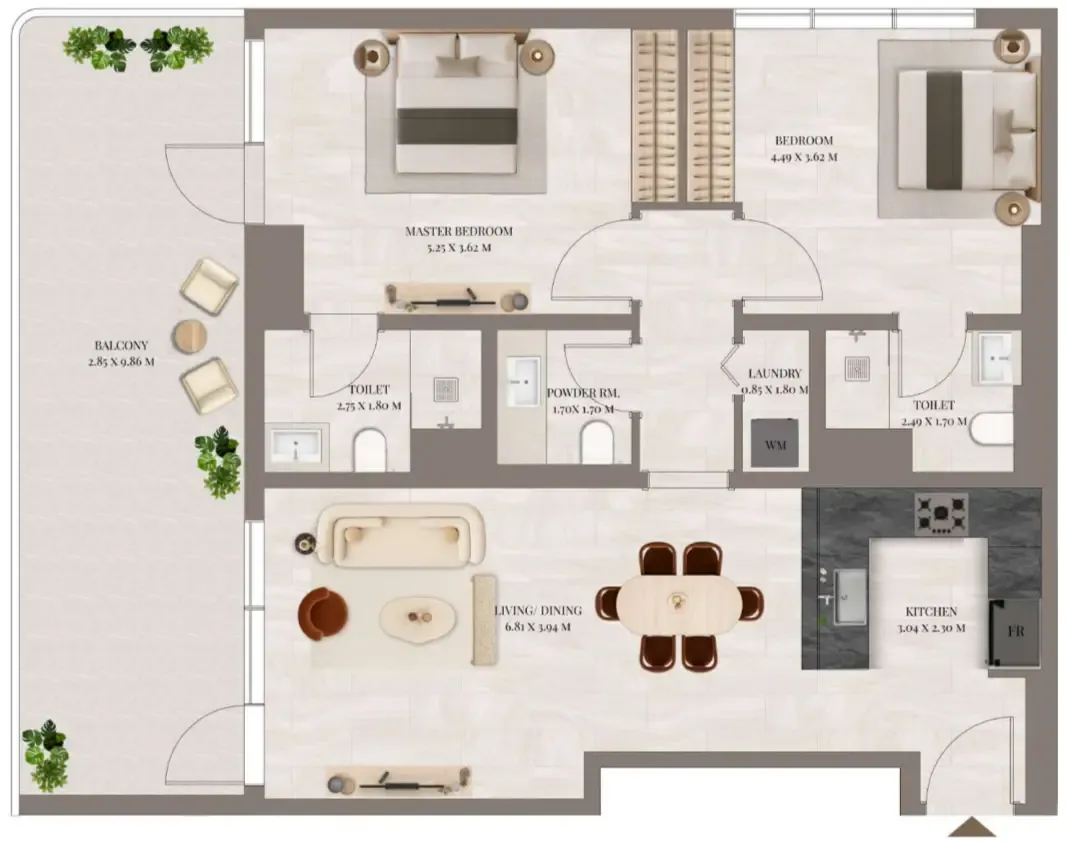 Rivo 2 bed floor plan, 1,372 sqft