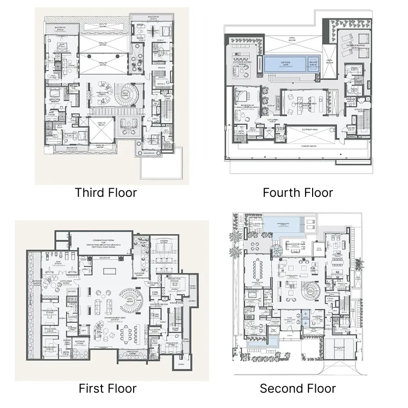 Monaco Mansions 7 bed floor plan, 27,611 – 29,334 sqft