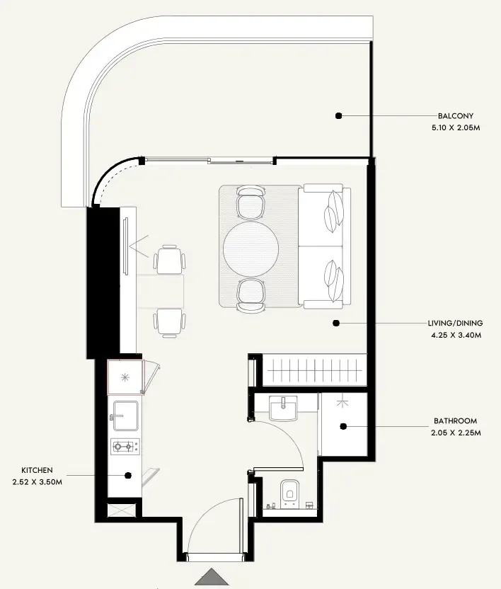 Azizi Milan Studio floor plan, 454 sqft