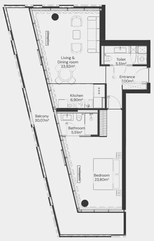 John Richmond District 2 bed floor plan, 1,322 sqft