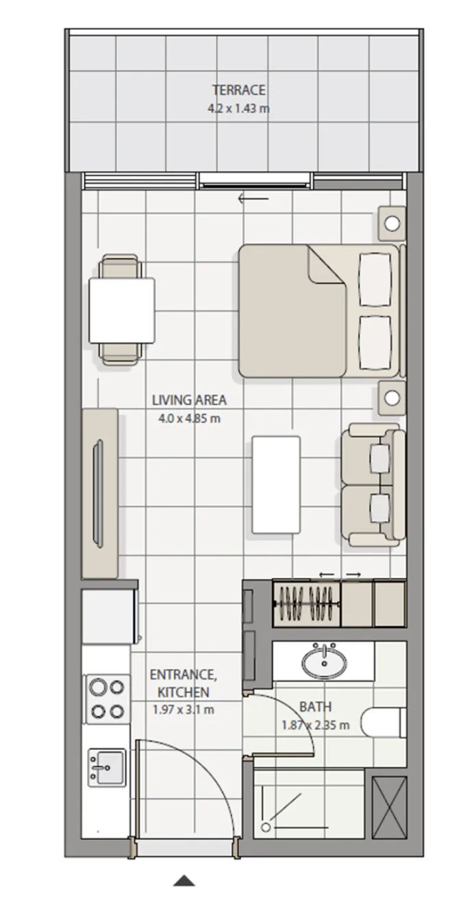 The Icon Tower Studio floor plan, 395 sqft
