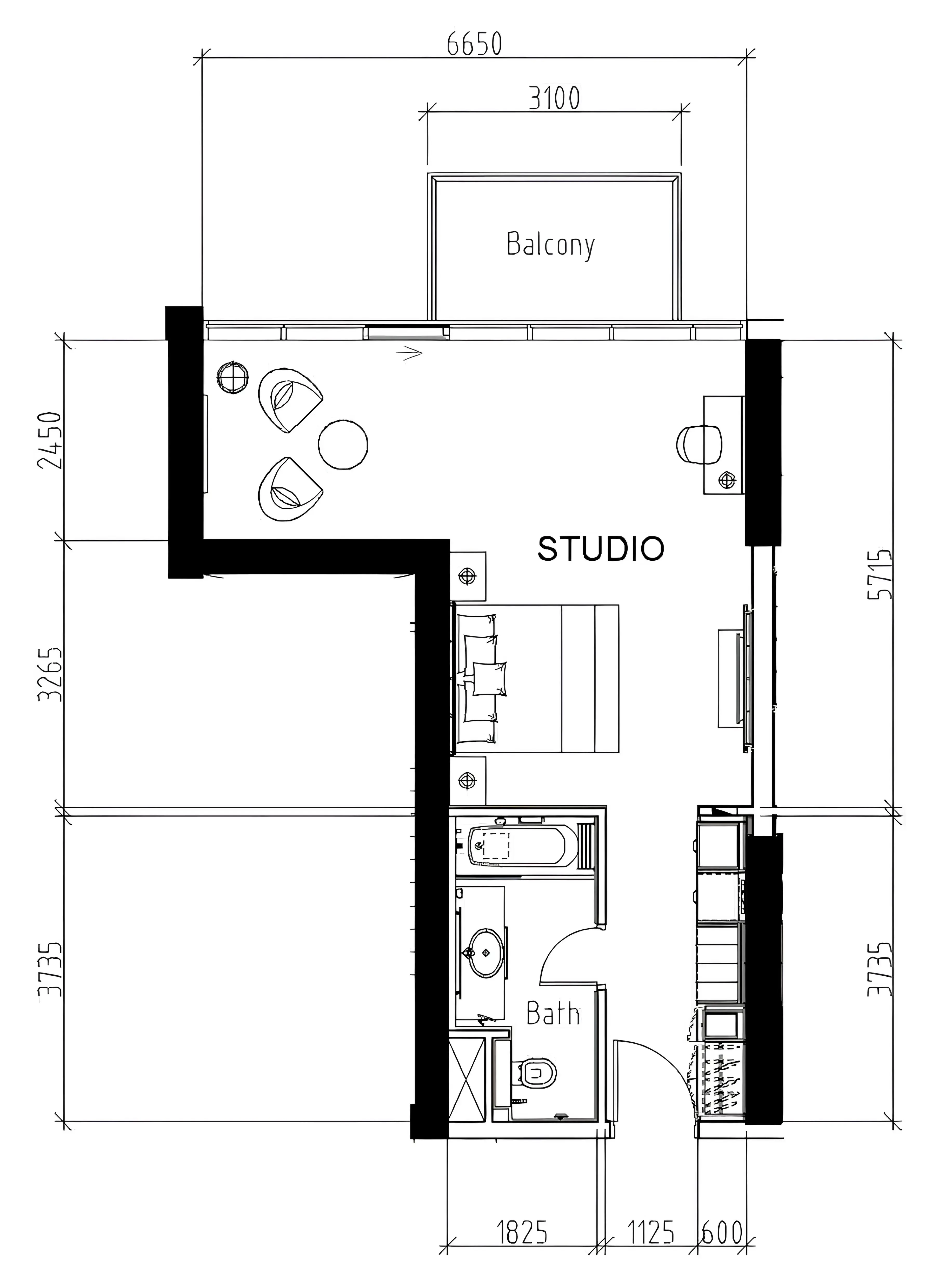 Damac Hills - Artesia Studio floor plan, 567 sqft