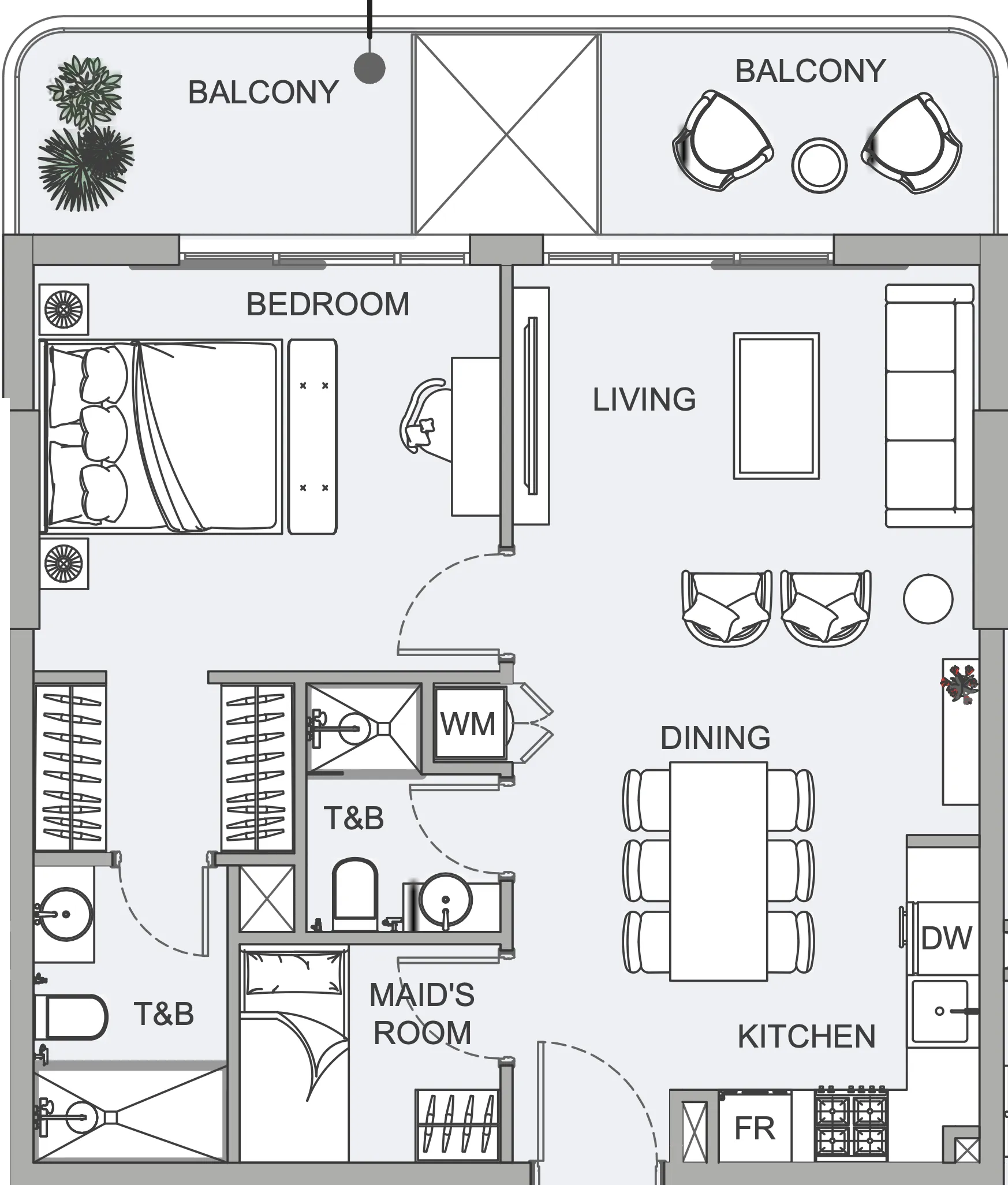 TETR1S Tower 1 bed floor plan, 821 sqft