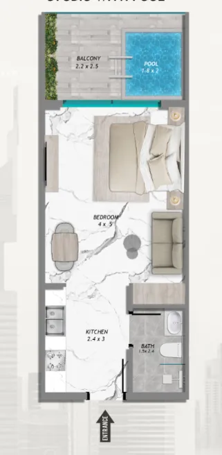 Samana Barari Heights Studio floor plan, 489 sqft