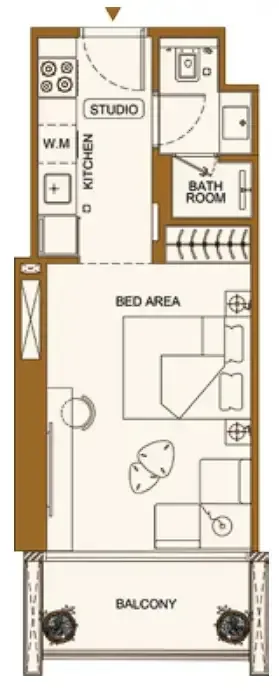 Binghatti Luxuria Studio floor plan, 338 sqft
