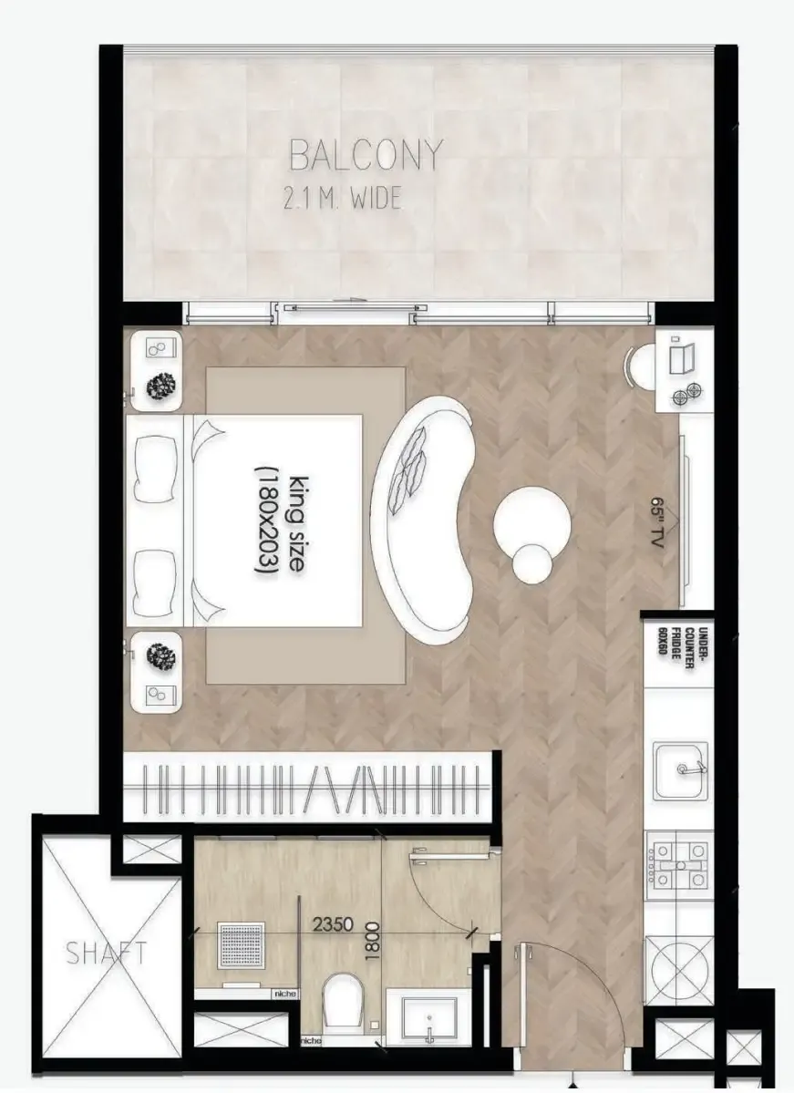 Solcasa Residence Studio floor plan, 450 sqft