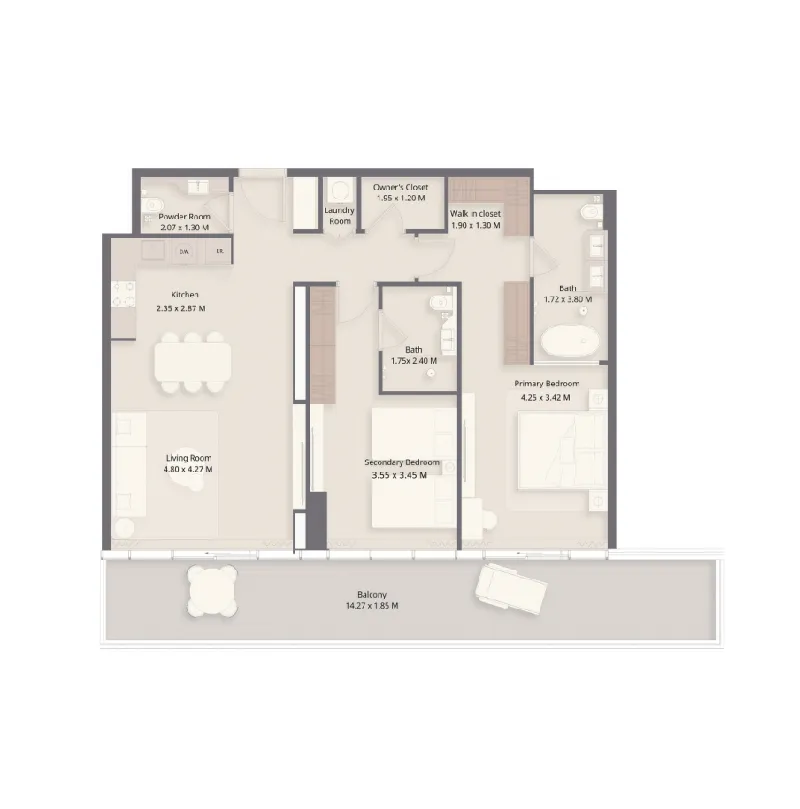 The Residences at Sheraton Al Marjan Island Resort Phase 1 & 2 2 bed floor plan, 1,392 sqft