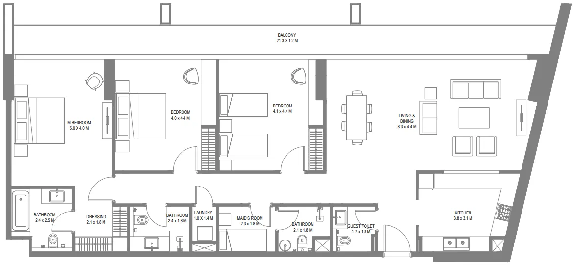 Safa 1 3 bed floor plan, 2,057 – 2,222 sqft