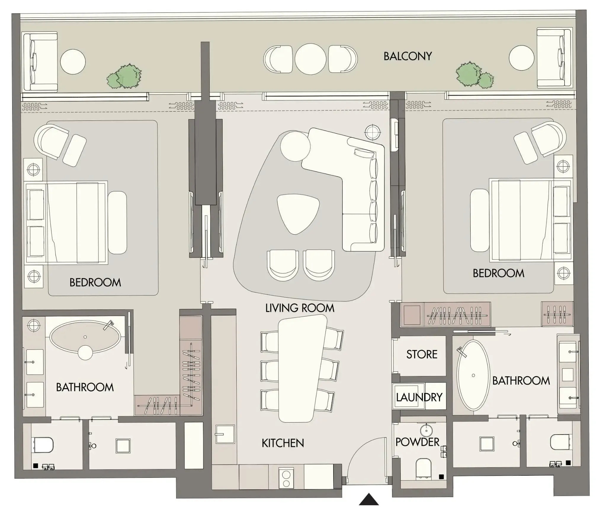 W Hotels and Residences Al Marjan 2 bed floor plan, 1,592 sqft