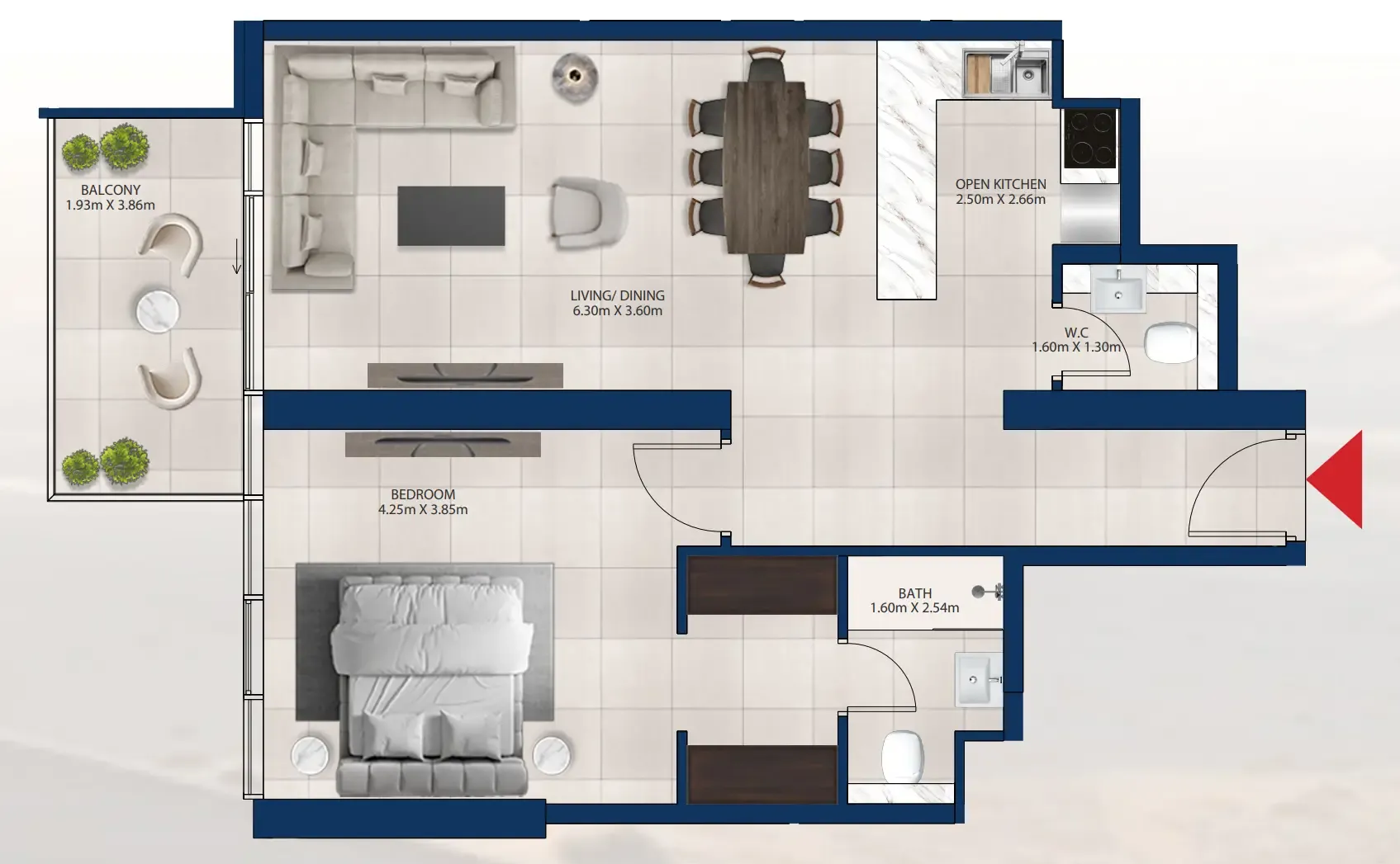 Al Vista 1 bed floor plan, 871 sqft