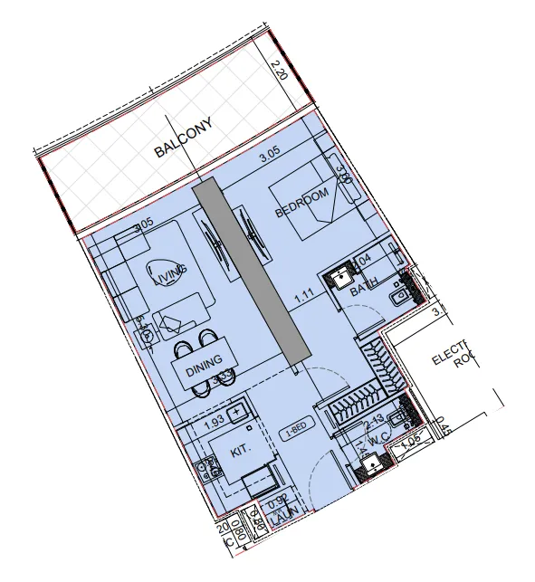Binghatti Aquarise 1 bed floor plan, 791 sqft