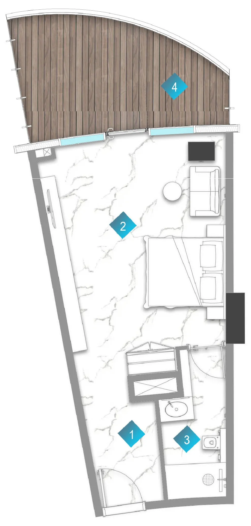 Aqua Arc Studio floor plan, 625 sqft