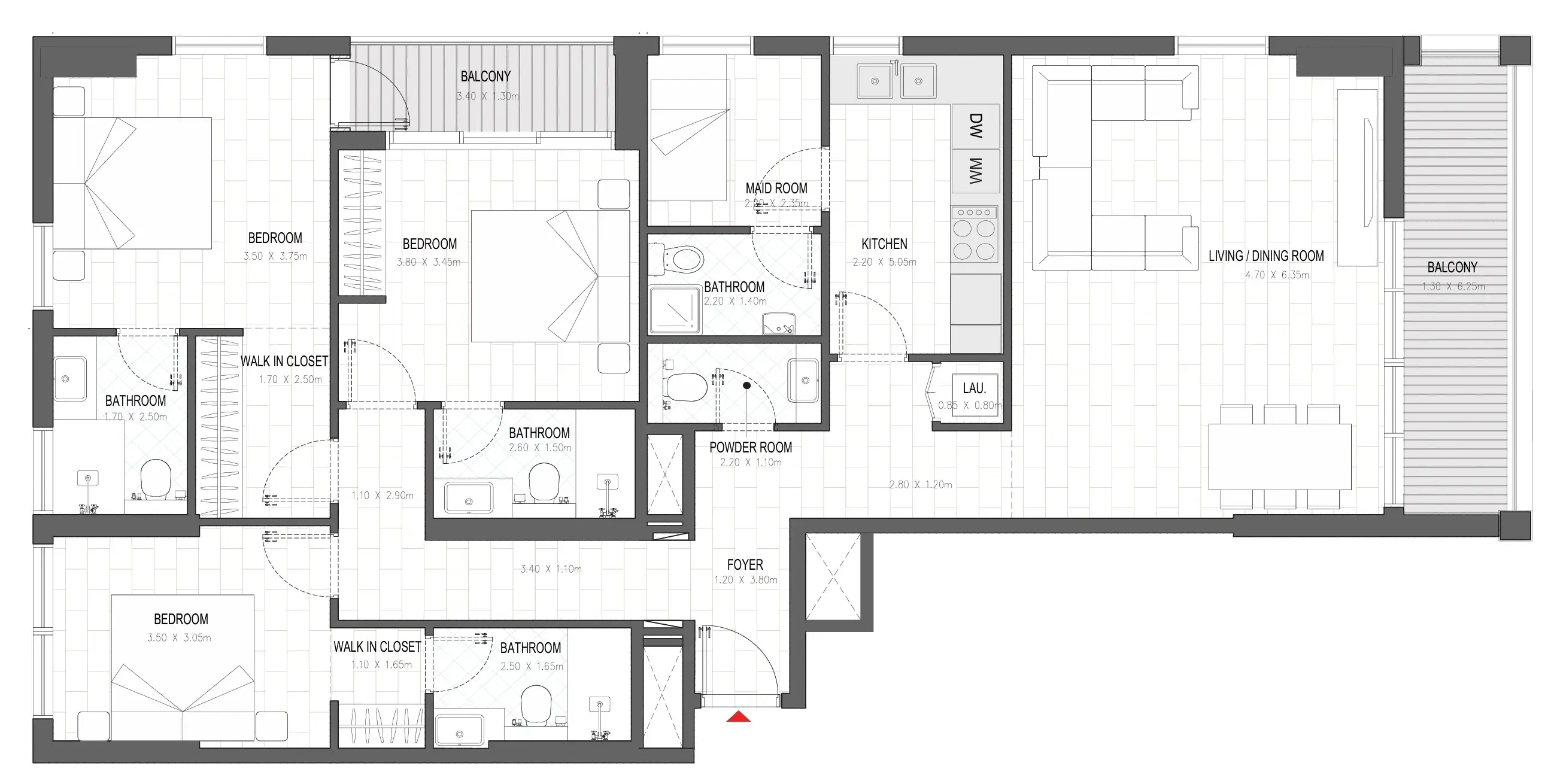 Olfah 3 bed floor plan, 1,634 sqft
