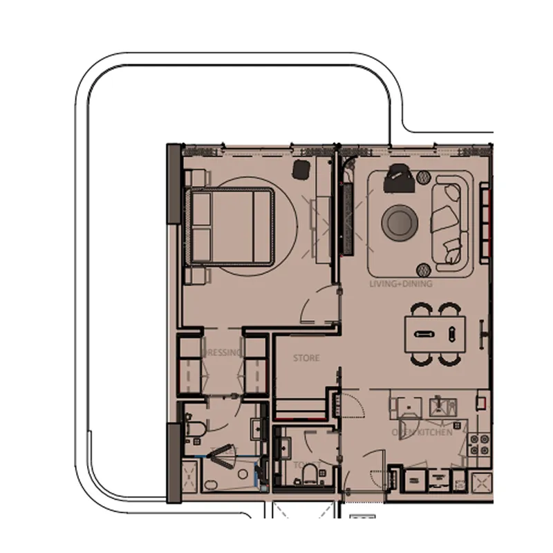 Sunset Bay Grand 1 bed floor plan, 1,121 sqft