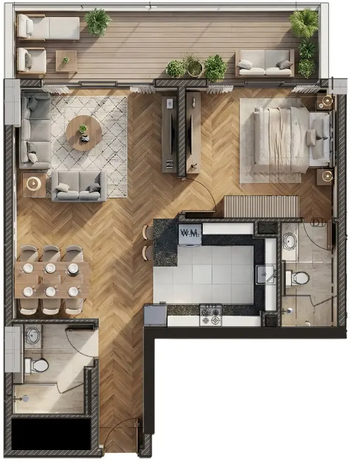 Armas By Zenith 1 bed floor plan, 895 sqft
