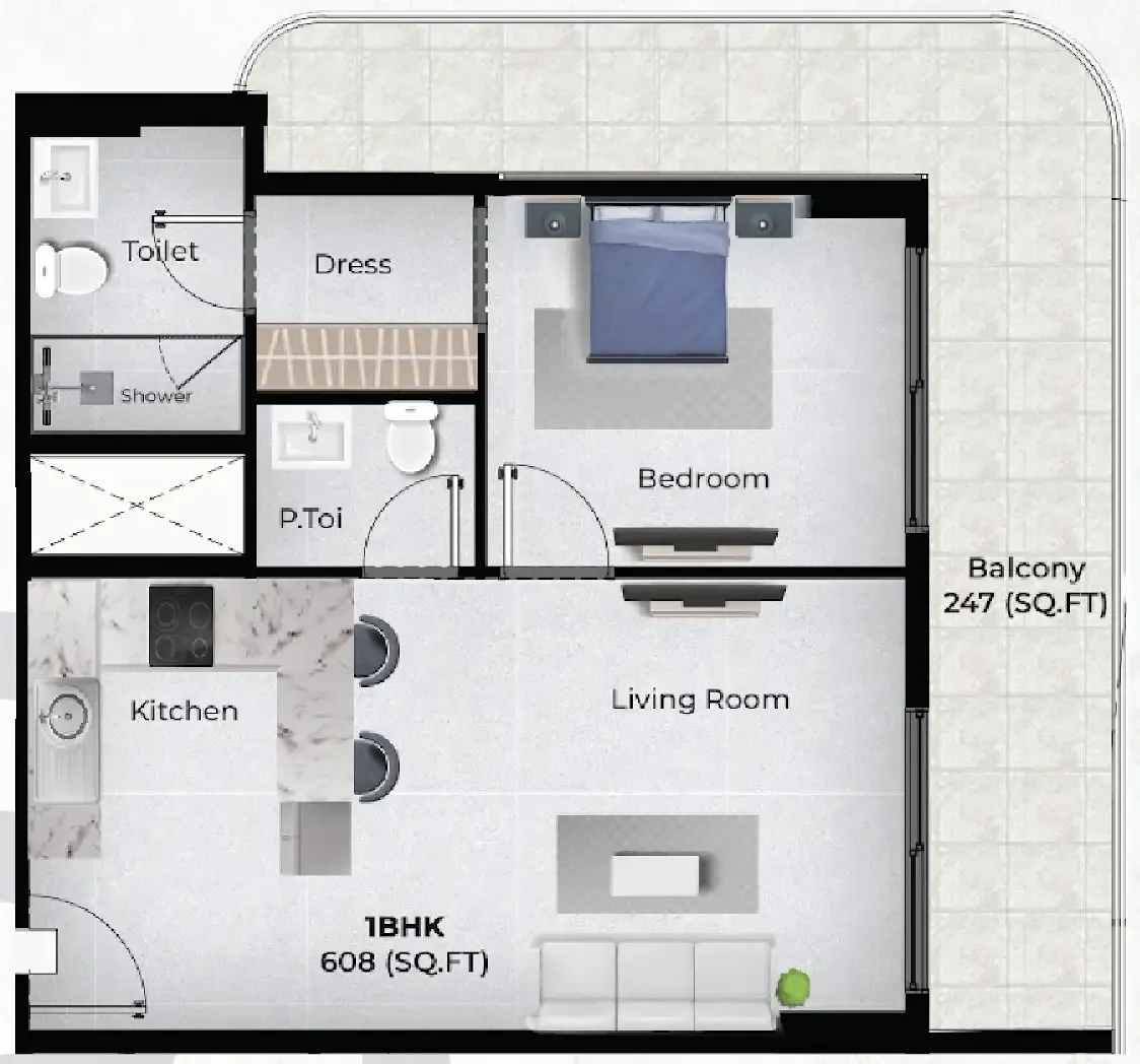 Chapter 02 by Newbury 1 bed floor plan, 855 sqft