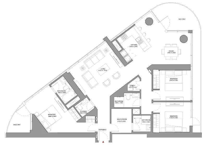 Sobha Solis 3 bed floor plan, 1,895 sqft