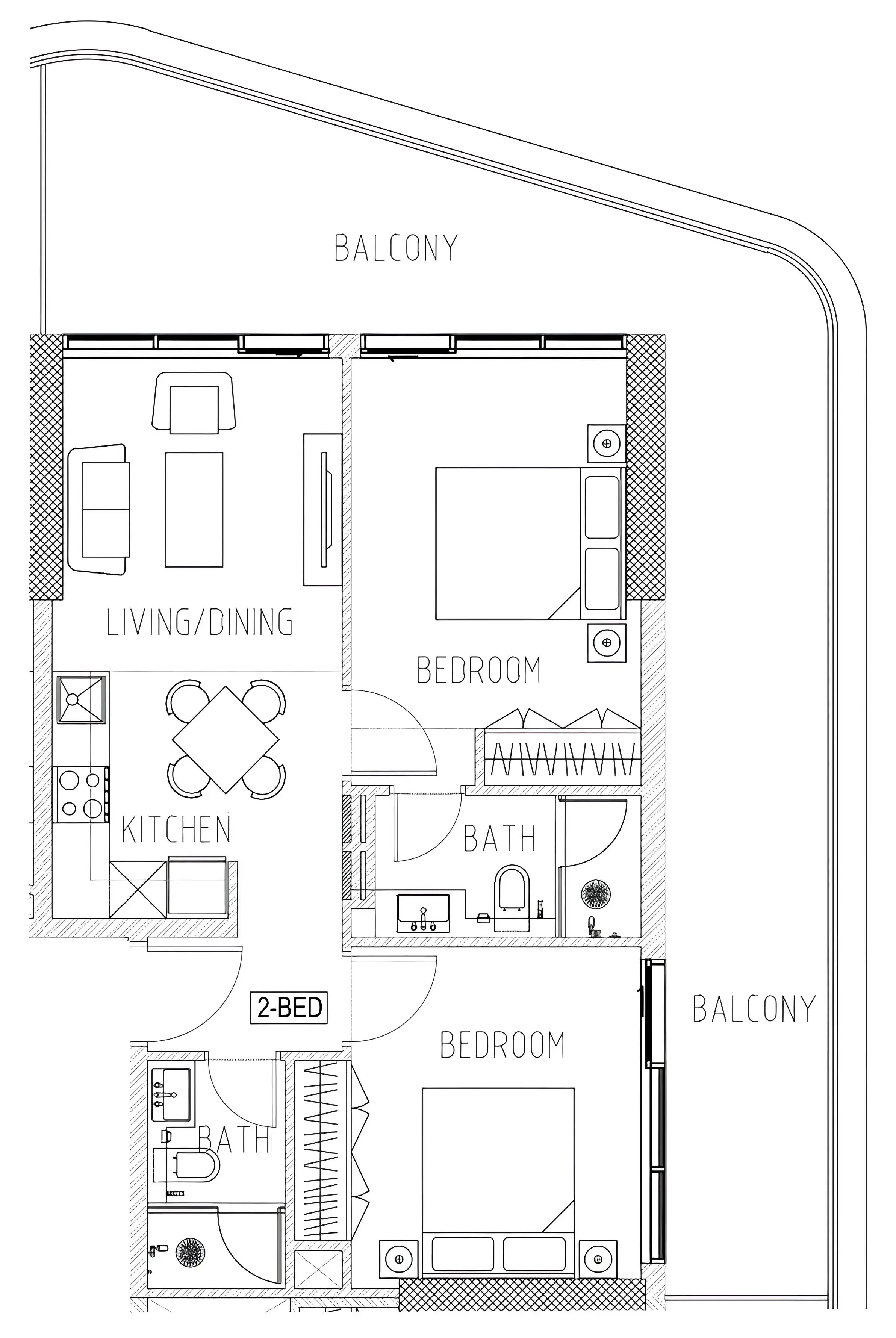 Elo 2 and 3 Damac 2 bed floor plan, 1,030 sqft