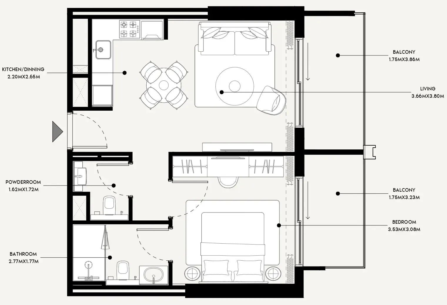 Azizi Venice 1 bed floor plan, 698 sqft