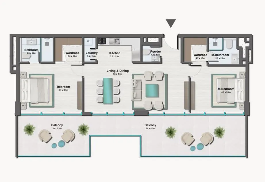Sereno Residences 2 bed floor plan, 1,555 sqft