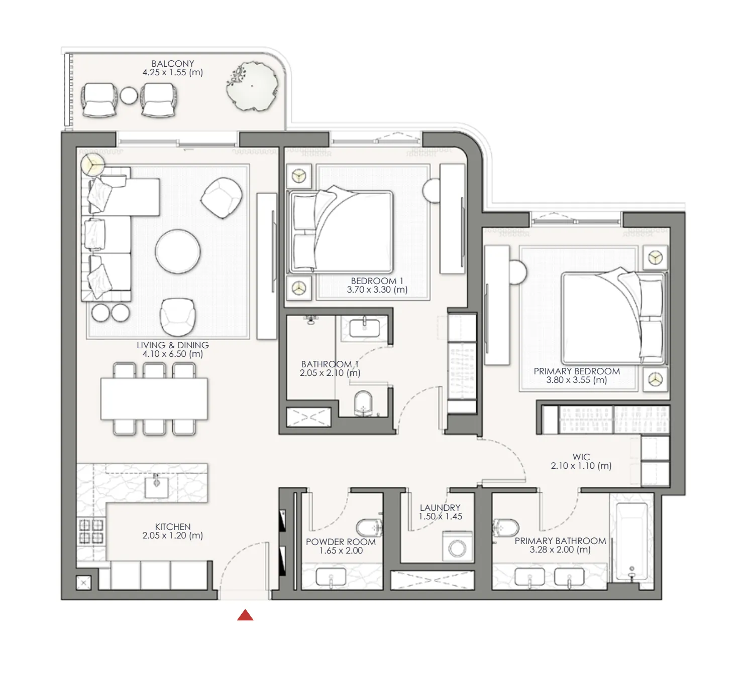 Palm Central Private Residences Phase 2 2 bed floor plan, 1,215 sqft
