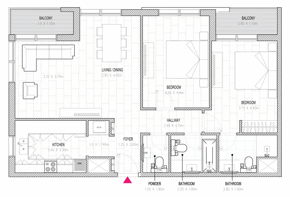Al Mamsha Sharjah 2 bed floor plan, 1,475 sqft