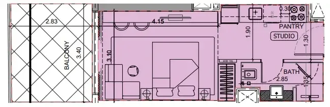 Project Maybach Studio floor plan, 401 sqft