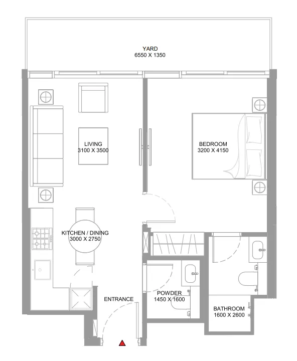 Pierside Marina Residences 1 bed floor plan, 628 – 629 sqft