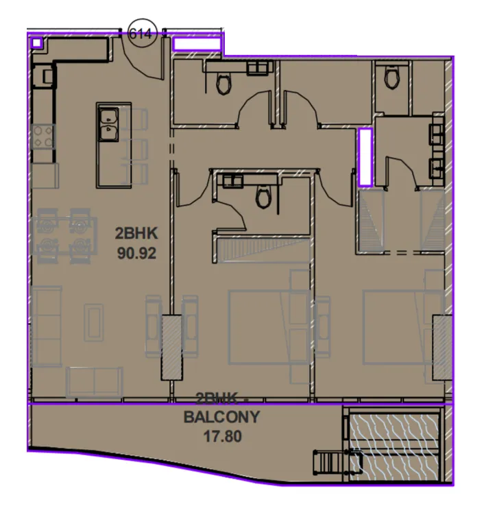 Lucky Oasis Residence 2 bed floor plan, 1,170 sqft