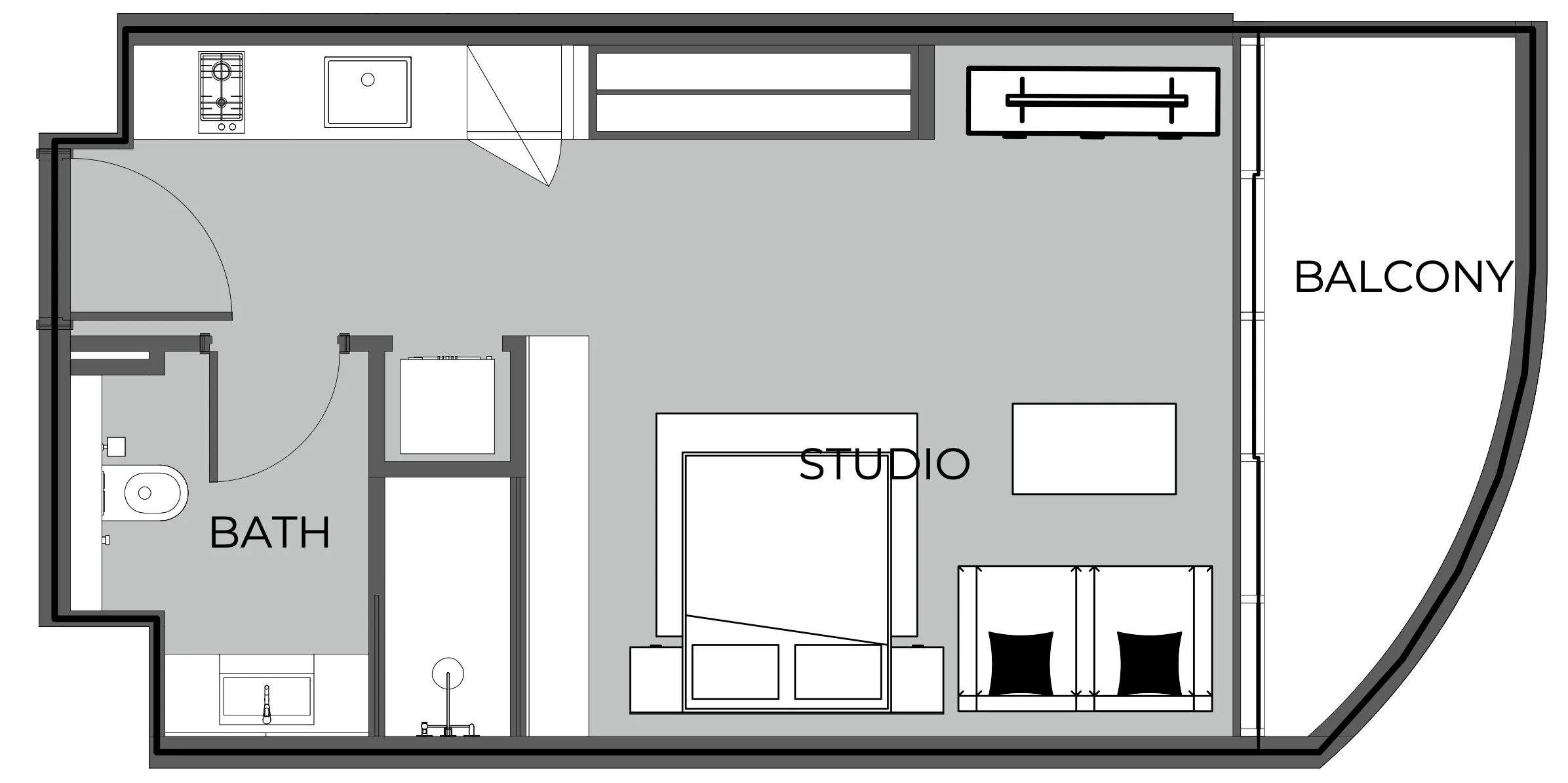 The Boulevard Studio floor plan, 442 sqft
