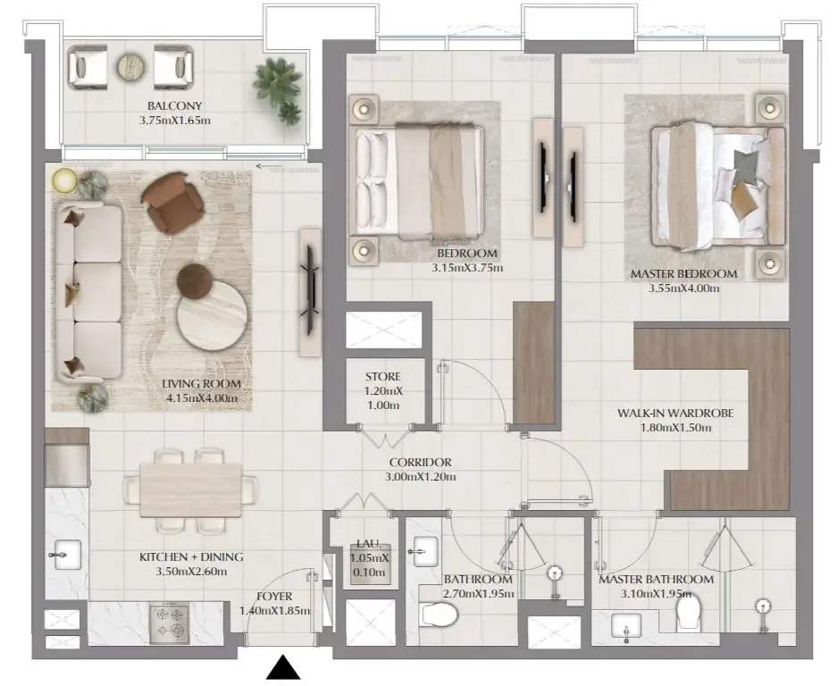 Terra Woods 2 bed floor plan, 1,111 sqft