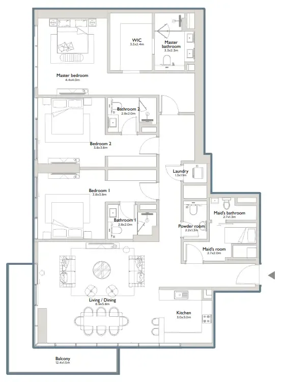 Serenia District East Residences 3 bed floor plan, 2,306 sqft