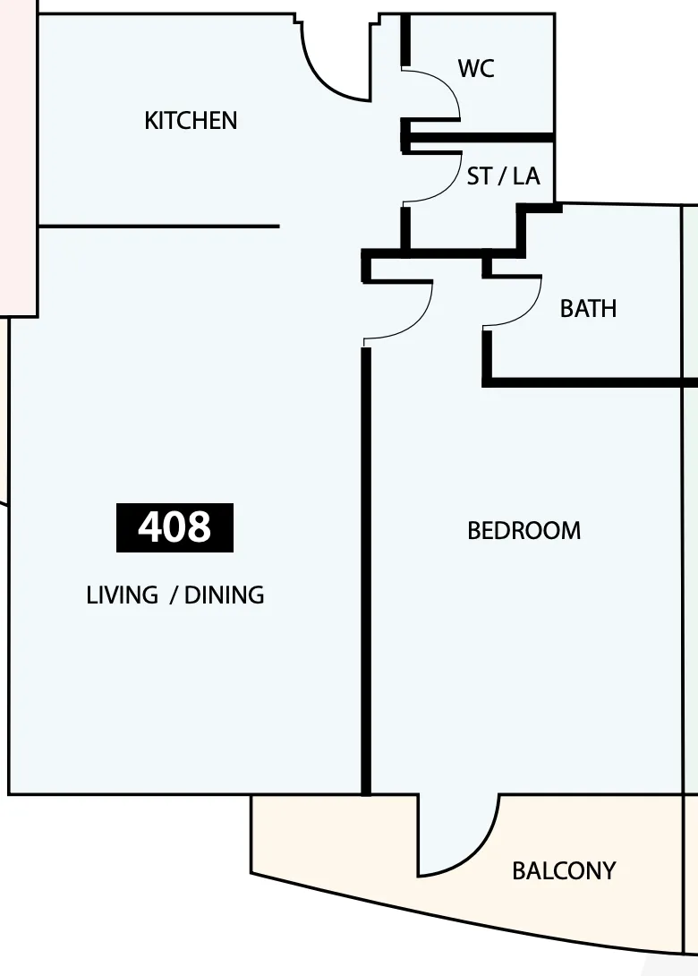 Paradise View 1 1 bed floor plan, 829 sqft