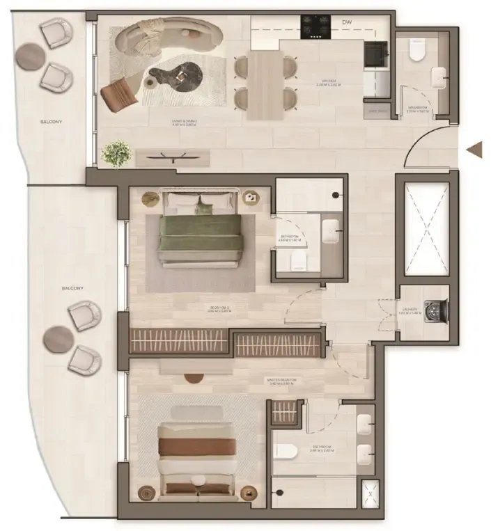 Stax 2 bed floor plan, 1,089 sqft