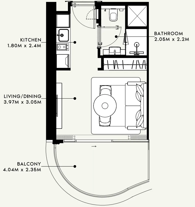 Azizi Milan Studio floor plan, 340 sqft