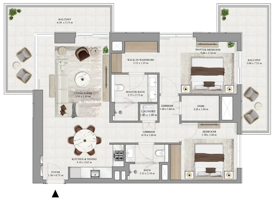 Greencrest 2 bed floor plan, 1,440 sqft