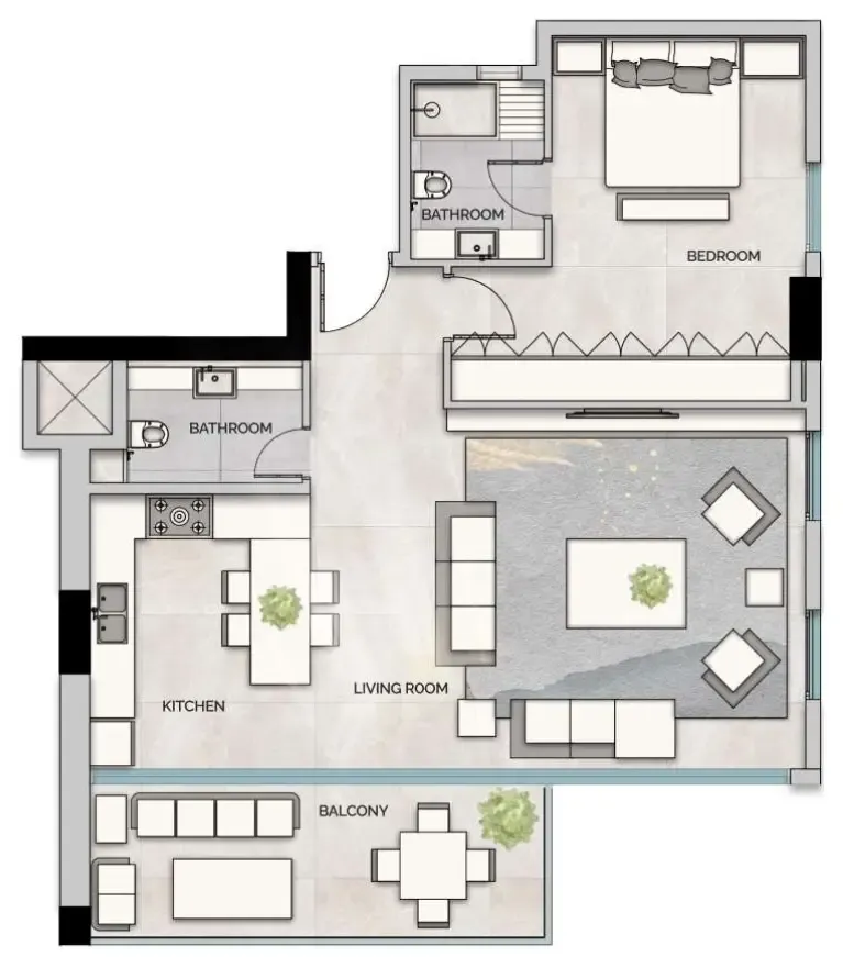 Glam Residence 1 bed floor plan, 1,022 sqft