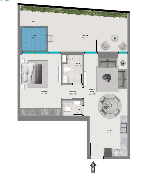 Samana Resorts 1 bed floor plan, 924 sqft