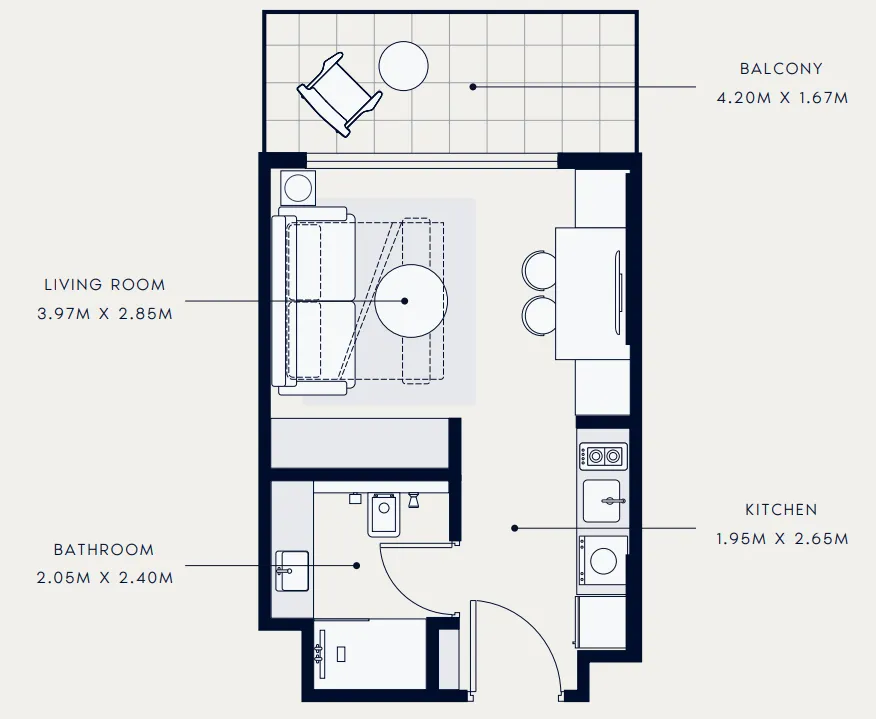 Azizi Venice Studio floor plan, 360 sqft