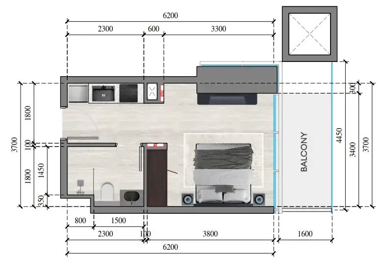 Auresta Tower Studio floor plan, 343 sqft