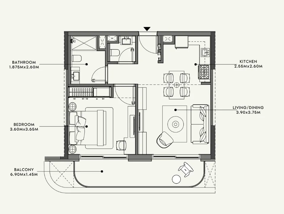 Azizi Venice 1 bed floor plan, 689 sqft
