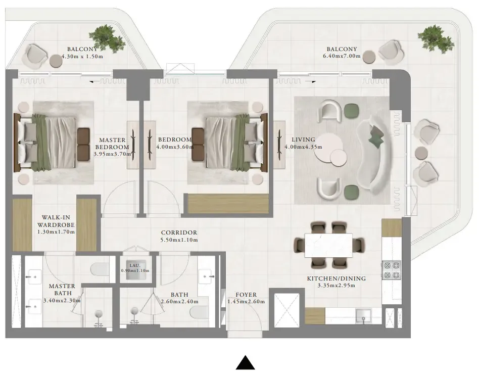 Sera 1 2 bed floor plan, 1,335 sqft