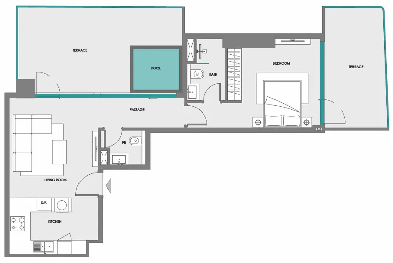 Samana Boulevard Heights 1 bed floor plan, 1,050 sqft
