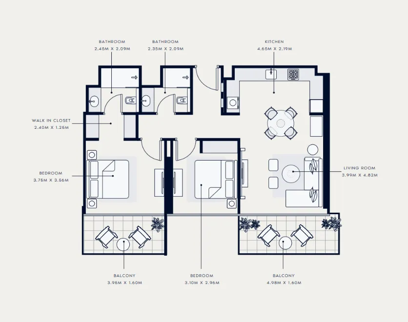 Azizi Venice 2 bed floor plan, 1,063 sqft