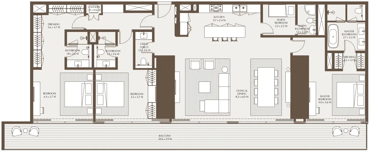 Akala Residences 3 bed floor plan, 2,606 – 3,126 sqft