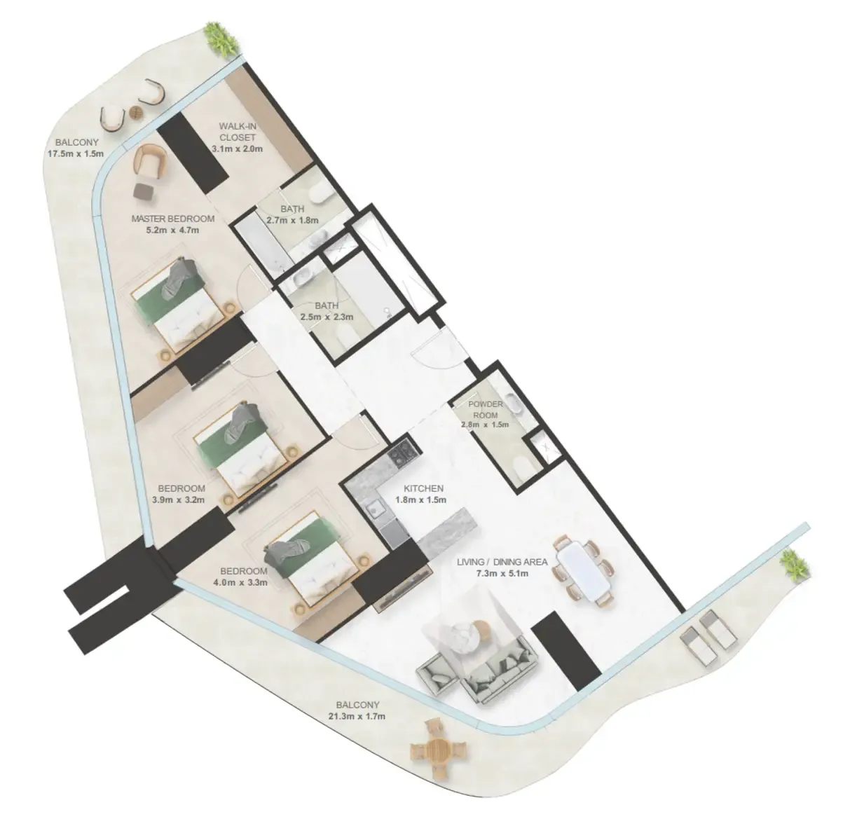 Oystra 3 bed floor plan, 2,126 sqft