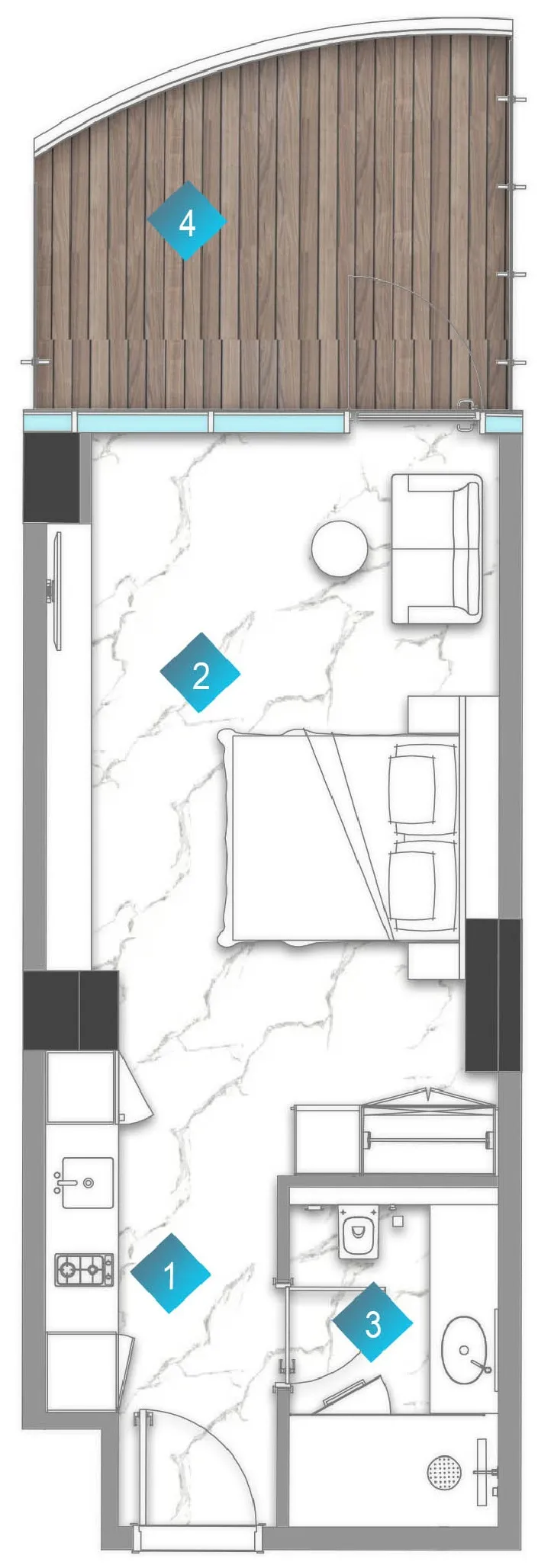 Aqua Arc Studio floor plan, 561 sqft