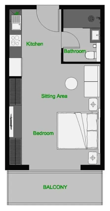 The Central Downtown Studio floor plan, 477 sqft
