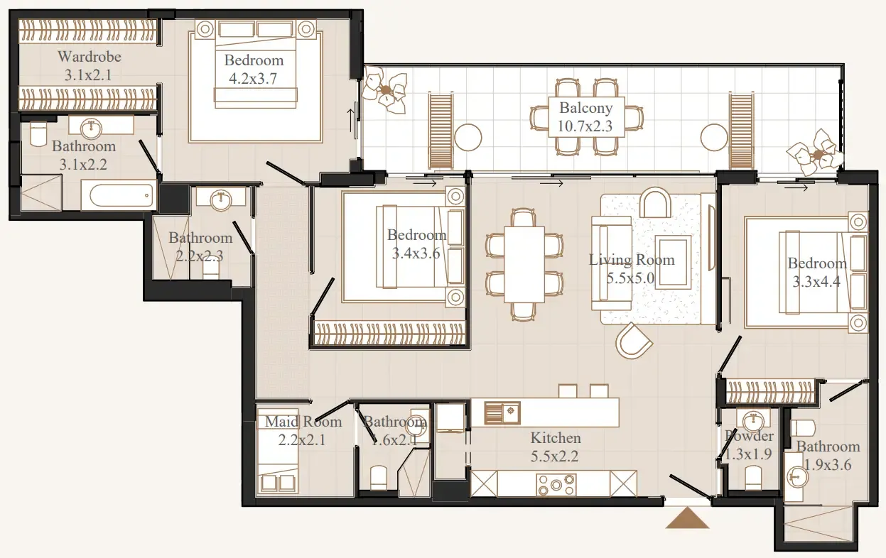 Flamingo LUX 3 bed floor plan, 1,777 sqft
