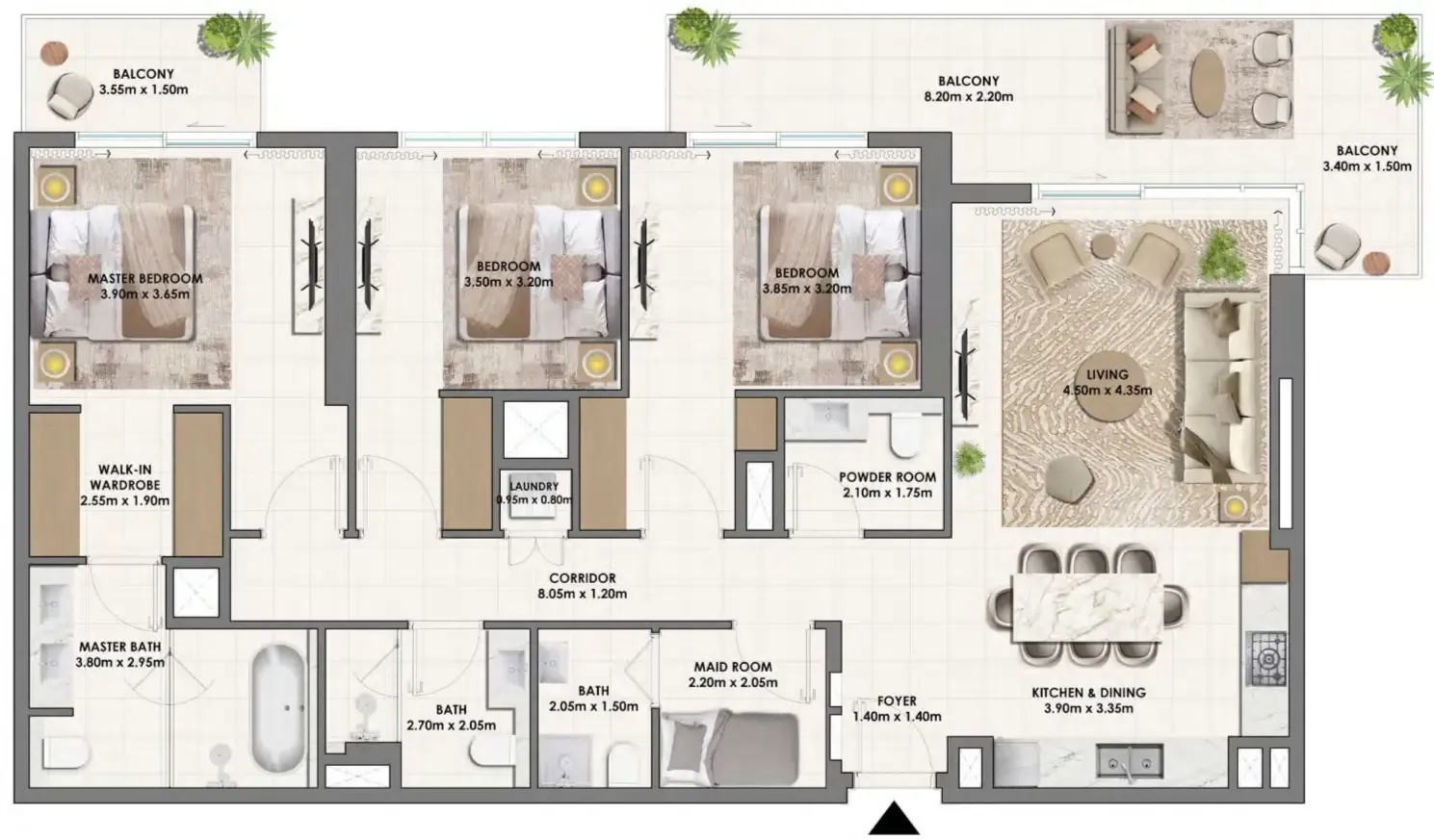 Parkwood Emaar 3 bed floor plan, 1,808 sqft